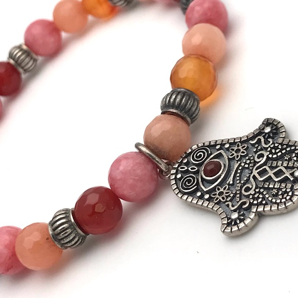Sterling Silver Morocco 925 Agate Hamsa Bracelet - Picture 9 of 9